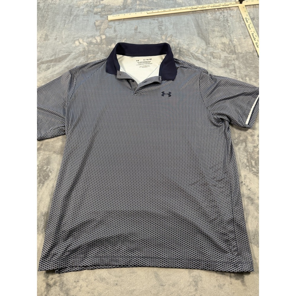 Under Armour Men's XL Navy Blue Geometric Pattern Performance Polo Shirt Loose
